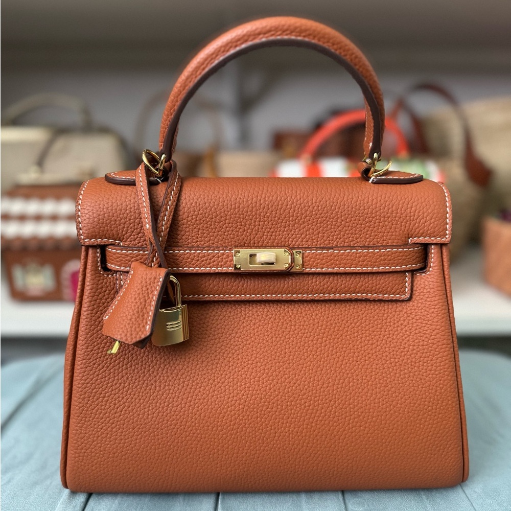 Mille Bags Top Handle Tan Leather Handbag